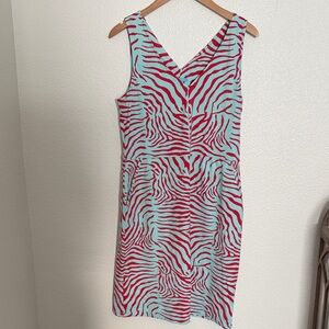 J. McLaughlin Mint and Red Zebra-Stripe Midi Dress